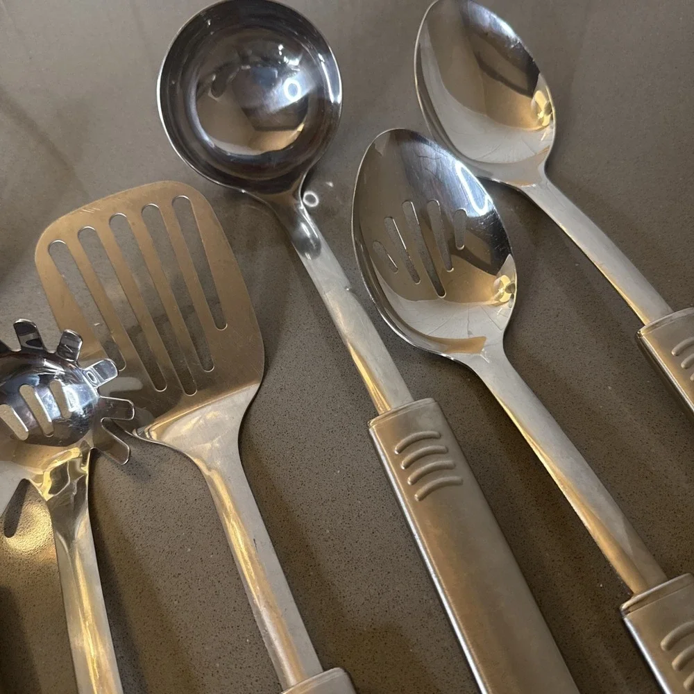 Vintage 6 Pc Stainless Steel Kitchen Utensil Set Heavy Duty 18/8 Hanging Loops